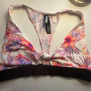 VS Pink Twist Front Gym 2 Swim Sport Bra White Tropical Size XL